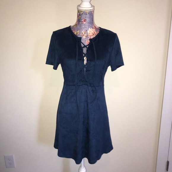 Lace-Up Sueded Dress - Picture 1 of 5